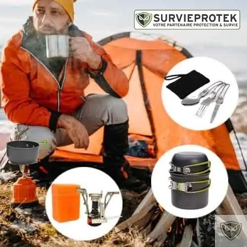 BIVOUAK™ Set cuisine camping avec mini réchaud à gaz – Image 2