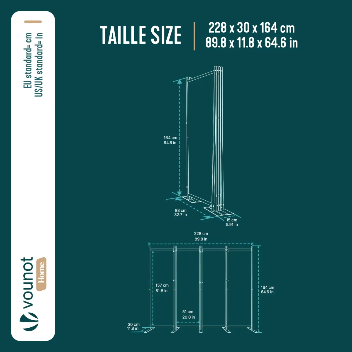 Paravent interieur separateur 4 panneaux autoportant pliable 228 x 30 x 164 cm Anthracite – Image 4